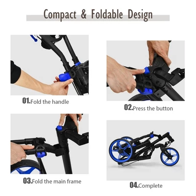 Costway Folding Golf Push Cart W/Scoreboard Adjustable Handle Swivel Wheel RedBlueGreyGreen 7 Costway Folding Golf Push Cart W/Scoreboard Adjustable Handle Swivel Wheel RedBlueGreyGreen - Image 5