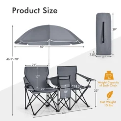Portable Folding Picnic Double Chair W/Umbrella Table Cooler Beach Camping TurquoiseBlackRedGray -Costway GUEST 02d9a796 5be3 4121 9001 bc4b668fd2ec