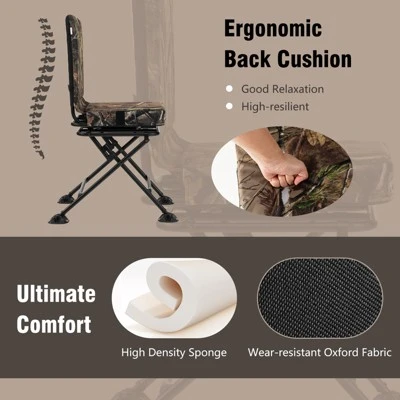 Costway Folding Silent Swivel Blind 360°Swivel Hunting Chair W/All-terrain Foot Pads 7 Costway Folding Silent Swivel Blind 360°Swivel Hunting Chair W/All-terrain Foot Pads - Image 5