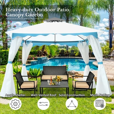 Costway 2 Tier 10'x10' Patio Gazebo Canopy Tent Steel Frame Shelter Awning W/Side Walls 4 Costway 2 Tier 10'x10' Patio Gazebo Canopy Tent Steel Frame Shelter Awning W/Side Walls - Image 2