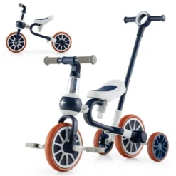 Costway 4 In 1 Kids Tricycles With Push Handle & Training Wheels Baby Balance Bike Navy/Pink -Costway GUEST 0e87c9df acc9 4610 96f9 54d82f412312