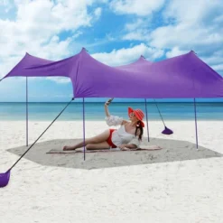 Costway Family Beach Tent Canopy W/4 Poles Sandbag Anchors 10'x9' UPF50+ Purple/Green/Blue -Costway GUEST 0f335fa3 5576 412a 9395 cc77ce401603