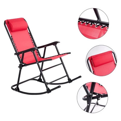 Costway Folding Zero Gravity Rocking Chair Rocker Porch Outdoor Patio Headrest Red 8 Costway Folding Zero Gravity Rocking Chair Rocker Porch Outdoor Patio Headrest Red - Image 6