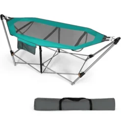 Costway Folding Hammock Indoor & Outdoor Hammock With Side Pocket & Iron Stand -Costway GUEST 115cb6c7 7f42 4ba0 80c5 3e17e106cc1d