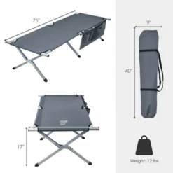 Costway 6 Costway Folding Camping Cot Heavy-duty Camp Bed W/Carry Bag For Beach Traveling Vocation Grey