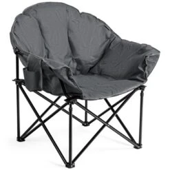 Costway Folding Camping Moon Padded Chair With Carry Bag Cup Holder Portable Navy BrownGrey -Costway GUEST 1241b2ca e8d5 4aba 9abe b4e8e67f6ceb