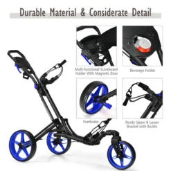 Costway 26 Costway Folding Golf Push Cart W/Scoreboard Adjustable Handle Swivel Wheel RedBlueGreyGreen
