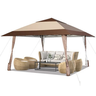 Costway 13'x13' Patio Pop-Up Gazebo Canopy Tent Portable Instant Sun Shelter Coffee 4 Costway 13'x13' Patio Pop-Up Gazebo Canopy Tent Portable Instant Sun Shelter Coffee - Image 2