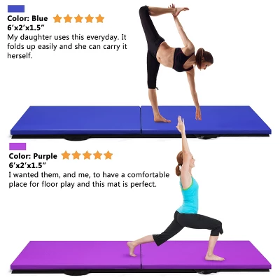 Costway 6''x 2''Gymnastics Yoga Mat Thick Two Folding Panel Gym Purple 8 Costway 6''x 2''Gymnastics Yoga Mat Thick Two Folding Panel Gym Purple - Image 6