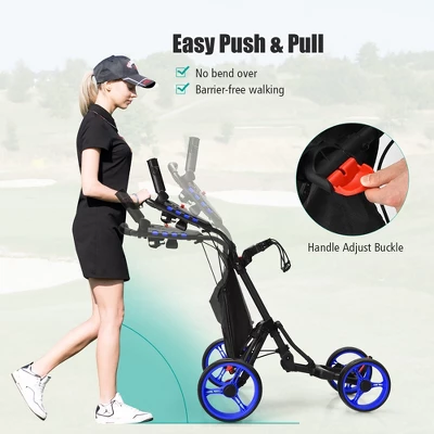 Costway Folding 4 Wheels Golf Push Cart W/Bag Scoreboard Adjustable Handle RedBlueGrayGreen 8 Costway Folding 4 Wheels Golf Push Cart W/Bag Scoreboard Adjustable Handle RedBlueGrayGreen - Image 6