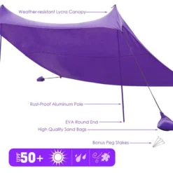 Costway Family Beach Tent Canopy W/4 Poles Sandbag Anchors 10'x9' UPF50+ Purple/Green/Blue -Costway GUEST 188d54e7 dbd4 4287 be02 f4bf30db22df