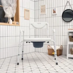 Costway 3-in-1 Bedside Commode Portable Toilet W/ Adjustable Height & Drop-arm