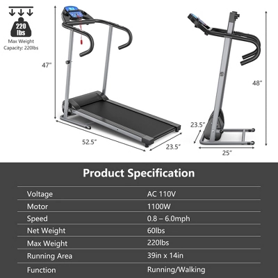 Costway 1100W Folding Treadmill Electric Support Motorized Power Running Fitness Machine 11 Costway 1100W Folding Treadmill Electric Support Motorized Power Running Fitness Machine - Image 9