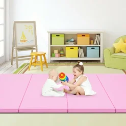 4' X 8' X 2'' Folding Gymnastics Mat Four Panels Gym PU Leather EPE Foam Blue/Pink -Costway GUEST 21a396c9 fa42 4c14 9fe4 207321b2a7c9