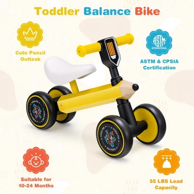 Costway Baby Balance Bike For 1-3 Years Old Riding Toy No Pedal For Boys & Girls Yellow 6 Costway Baby Balance Bike For 1-3 Years Old Riding Toy No Pedal For Boys & Girls Yellow - Image 4