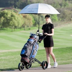 Costway Foldable 3 Wheel Steel Golf Pull Push Cart Trolley Club W/ Umbrella Holder
