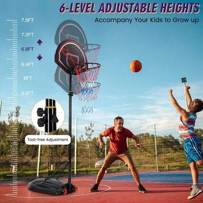 Costway 5.6-7.5FT Height Adjustable Basketball Hoop System Stand W/Wheels Adults & Youth 4 Costway 5.6-7.5FT Height Adjustable Basketball Hoop System Stand W/Wheels Adults & Youth - Image 2