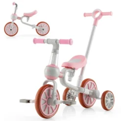 Costway 4 In 1 Kids Tricycles With Push Handle & Training Wheels Baby Balance Bike Navy/Pink -Costway GUEST 2caf04dd 8bb5 4b26 b98a cd7b5e994905