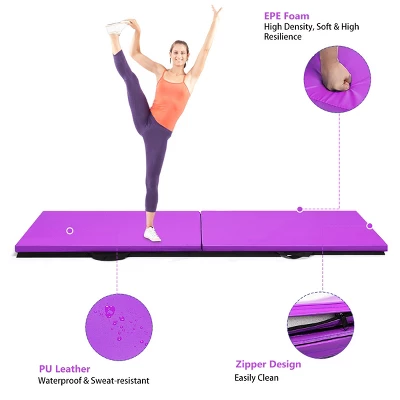 Costway 6''x 2''Gymnastics Yoga Mat Thick Two Folding Panel Gym Purple 11 Costway 6''x 2''Gymnastics Yoga Mat Thick Two Folding Panel Gym Purple - Image 9