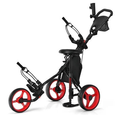Costway Folding 3 Wheels Golf Push Cart W/Seat Scoreboard Adjustable Handle RedBlueGreyGreen 15 Costway Folding 3 Wheels Golf Push Cart W/Seat Scoreboard Adjustable Handle RedBlueGreyGreen - Image 13