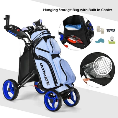Costway Folding 4 Wheels Golf Push Cart W/Bag Scoreboard Adjustable Handle RedBlueGrayGreen 5 Costway Folding 4 Wheels Golf Push Cart W/Bag Scoreboard Adjustable Handle RedBlueGrayGreen - Image 3
