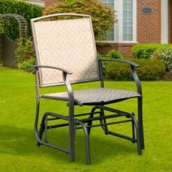 Costway Patio Swing Single Glider Chair Rocking Seating Steel Frame Garden Furni Brown -Costway GUEST 2ee2ed9a ff52 4ab8 9011 588d6b331615