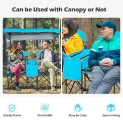 Costway Portable Folding Camping Canopy Chairs W/ Cup Holder Cooler Outdoor Blue -Costway GUEST 33530289 0aae 4928 abe8 5fbf7e297bf8