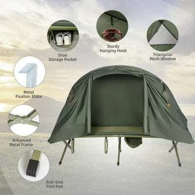 Costway 1-Person Outdoor Camping Tent Cot Elevated Compact Tent Set W/ External Cover 7 Costway 1-Person Outdoor Camping Tent Cot Elevated Compact Tent Set W/ External Cover - Image 5