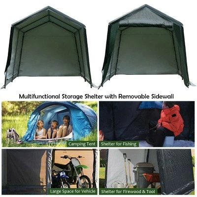 Costway 10'x10' Patio Tent Carport Storage Shelter Shed Car Canopy Heavy Duty Green 6 Costway 10'x10' Patio Tent Carport Storage Shelter Shed Car Canopy Heavy Duty Green - Image 4