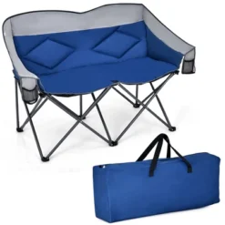 Costway Folding Camping Chair Loveseat Double Seat W/ Bags & Padded Backrest GrayBlue -Costway GUEST 3735ec0a b465 4392 b235 d4e5bf1eb046