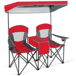 Costway Portable Folding Camping Canopy Chairs W/ Cup Holder Cooler Outdoor Red