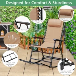 Costway Folding Zero Gravity Rocking Chair Rocker Porch Outdoor Patio Headrest Beige -Costway GUEST 3d9094d3 19f9 4701 a216 f005d2e46dac
