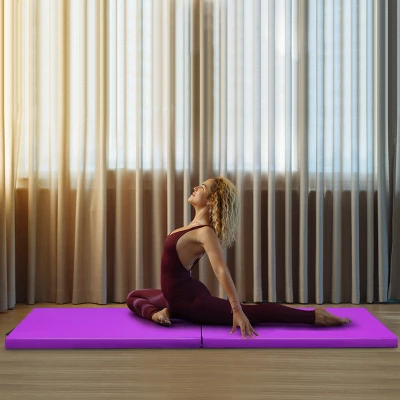 Costway 6''x 2''Gymnastics Yoga Mat Thick Two Folding Panel Gym Purple 4 Costway 6''x 2''Gymnastics Yoga Mat Thick Two Folding Panel Gym Purple - Image 2