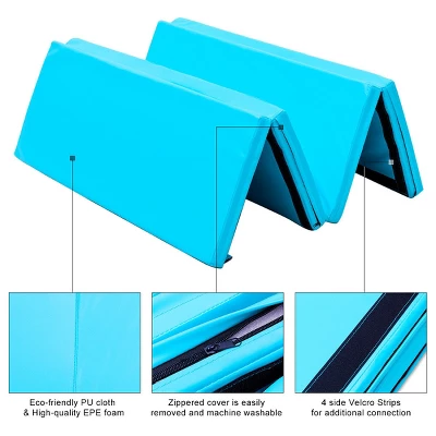Costway 4'x6'x2'' Gymnastics Mat PU Thick Folding Panel Gym Blue 5 Costway 4'x6'x2'' Gymnastics Mat PU Thick Folding Panel Gym Blue - Image 3