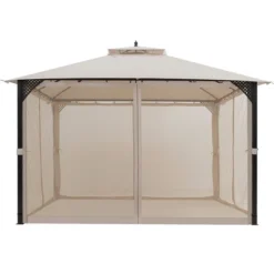Costway 12' X 10' Outdoor Patio Gazebo Canopy Shelter Double Top Sidewalls Netting Brown Beige -Costway GUEST 453978ab 17d0 4537 9b94 e77860fc86e4