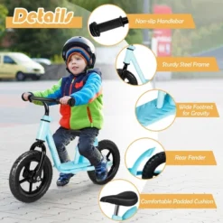 Babyjoy 11'' Kids Balance Bike W/ Footrest No Pedal Toddler Training Bike WhiteBlueBlack -Costway GUEST 4732fe74 59a0 4c1c a556 38c155b8d01b