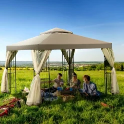 Costway Outdoor 10'x10' Gazebo Canopy Shelter Awning Tent Patio Screw-free Structure Garden