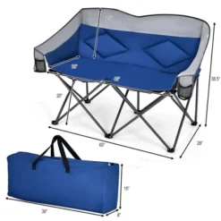 Costway Folding Camping Chair Loveseat Double Seat W/ Bags & Padded Backrest GrayBlue -Costway GUEST 49604715 3320 4011 9494 8c9f410d68bc