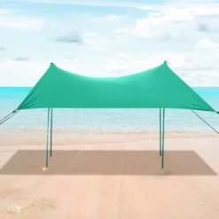 Costway Family Beach Tent Canopy W/ 4 Poles Sandbag Anchors 7'x7' UPF50+ Green -Costway GUEST 4980b778 bccf 4ee5 8d37 448d87d6dd76