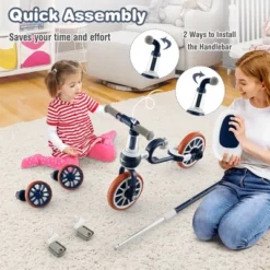 Costway 4 In 1 Kids Tricycles With Push Handle & Training Wheels Baby Balance Bike Navy/Pink -Costway GUEST 4ff253a3 e286 495a af75 6caf42f51c6c