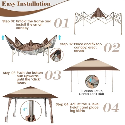 Costway 13'x13' Patio Pop-Up Gazebo Canopy Tent Portable Instant Sun Shelter Coffee 9 Costway 13'x13' Patio Pop-Up Gazebo Canopy Tent Portable Instant Sun Shelter Coffee - Image 7