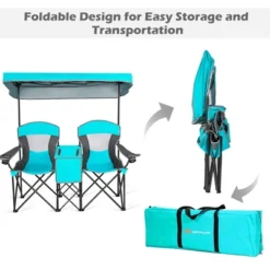 Costway Portable Folding Camping Canopy Chairs W/ Cup Holder Cooler Outdoor Turquoise -Costway GUEST 50a02795 6b3a 4fd5 9f04 7b2a7877dfd9