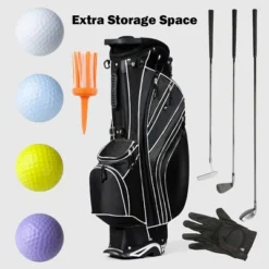 Costway Golf Stand Cart Bag Club W/6 Way Divider Carry Organizer Pockets Storage Black -Costway GUEST 50c1a3f9 616b 4e51 8b77 353e3b7e2b0c
