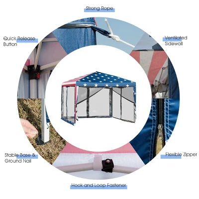 Costway 10'x10' Folding Pop Up Tent Gazebo Canopy Mesh Sidewall 10 Costway 10'x10' Folding Pop Up Tent Gazebo Canopy Mesh Sidewall - Image 8