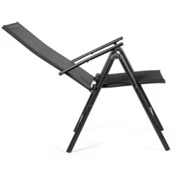 Costway Set Of 2 Patio Folding Chair Recliner Adjustable Black