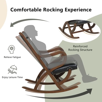 Costway Set Of 2 Rocking Chair With PU Cushion Modern Rocker W/ Rubber Wood Frame BlackRed 4 Costway Set Of 2 Rocking Chair With PU Cushion Modern Rocker W/ Rubber Wood Frame BlackRed - Image 2