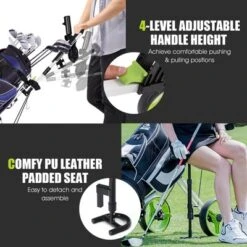 Costway Foldable 3 Wheel Push Pull Golf Club Cart Trolley W/Seat Scoreboard Bag Swivel -Costway GUEST 59c699f3 7b78 418e bad8 73b7c3089485