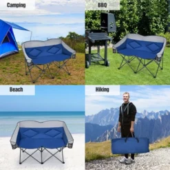 Costway Folding Camping Chair Loveseat Double Seat W/ Bags & Padded Backrest GrayBlue -Costway GUEST 5c7739e2 4fb3 4e3e afe5 63c99fdfb2ce