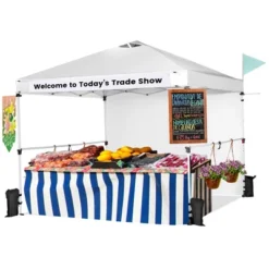 Costway 10'x10'Commercial Pop-up Canopy Tent Sidewall Folding Market Patio White/Pink -Costway GUEST 621d59d2 9099 41a1 90db 079459fc2eea
