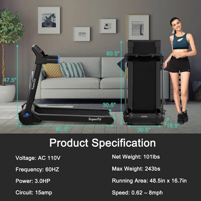 SuperFit 3HP Folding Electric Treadmill Running Machine W/ Speaker RedBlueSilverPurple 10 SuperFit 3HP Folding Electric Treadmill Running Machine W/ Speaker RedBlueSilverPurple - Image 8